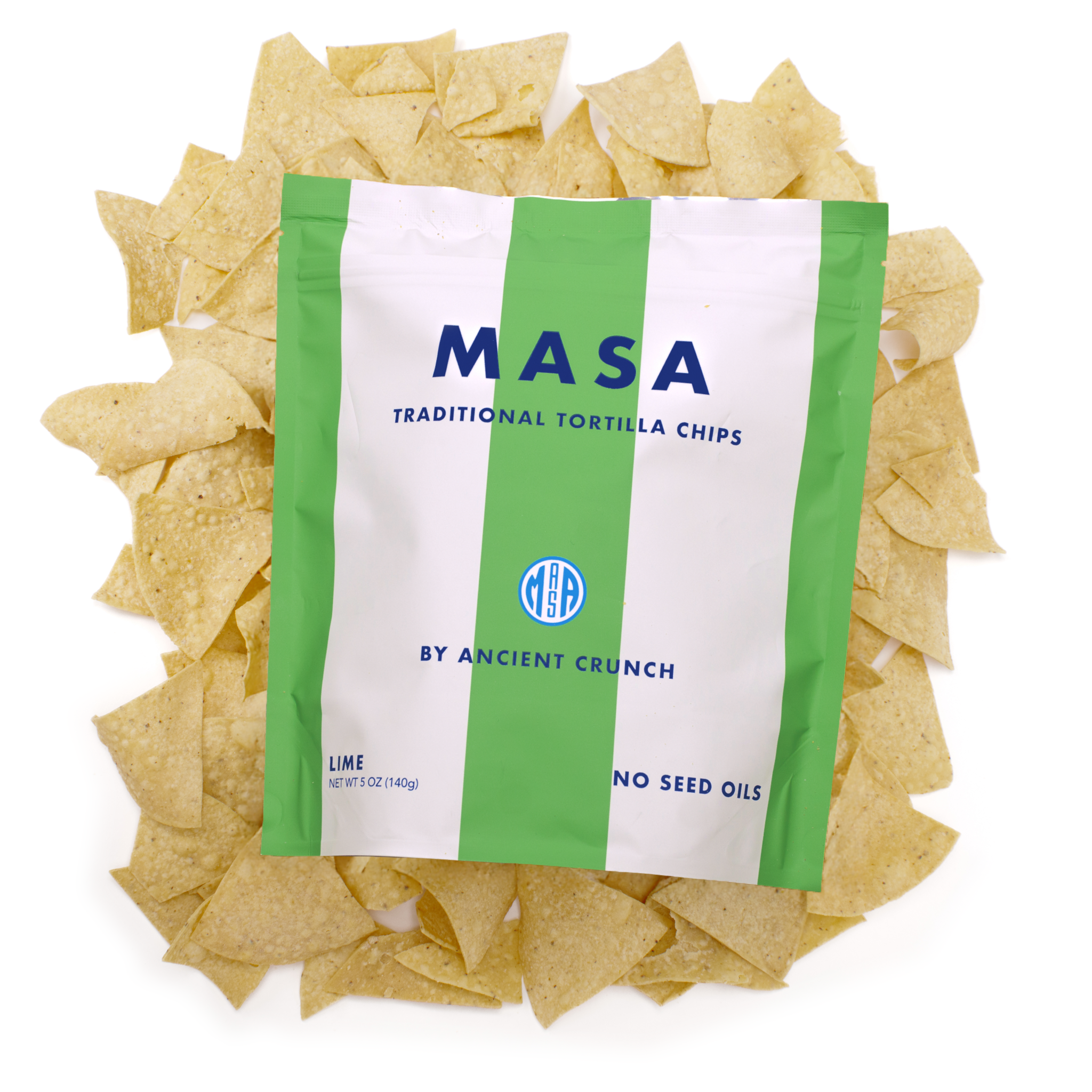 Ancient Crunch - Wholesale Chips - MASA Chips, Lime, 5oz Bag Case1