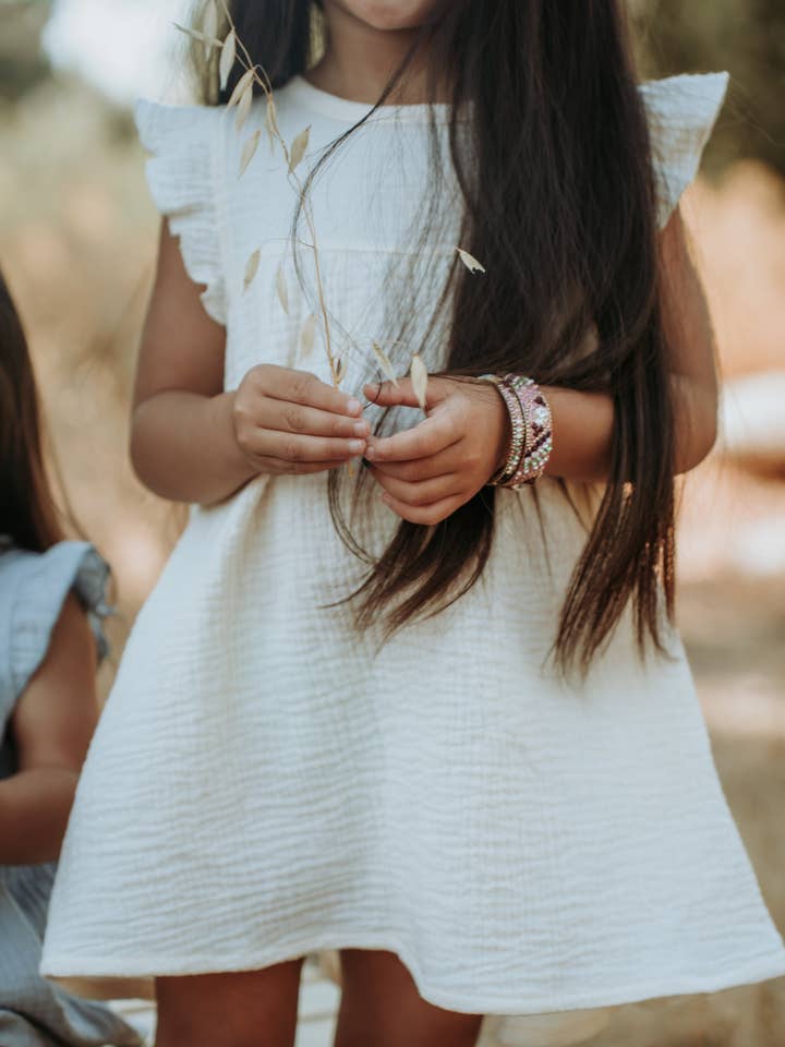 The Charlotte - Cream -Organic Muslin Sleeveless Dress for wholesale by Mimi & Me