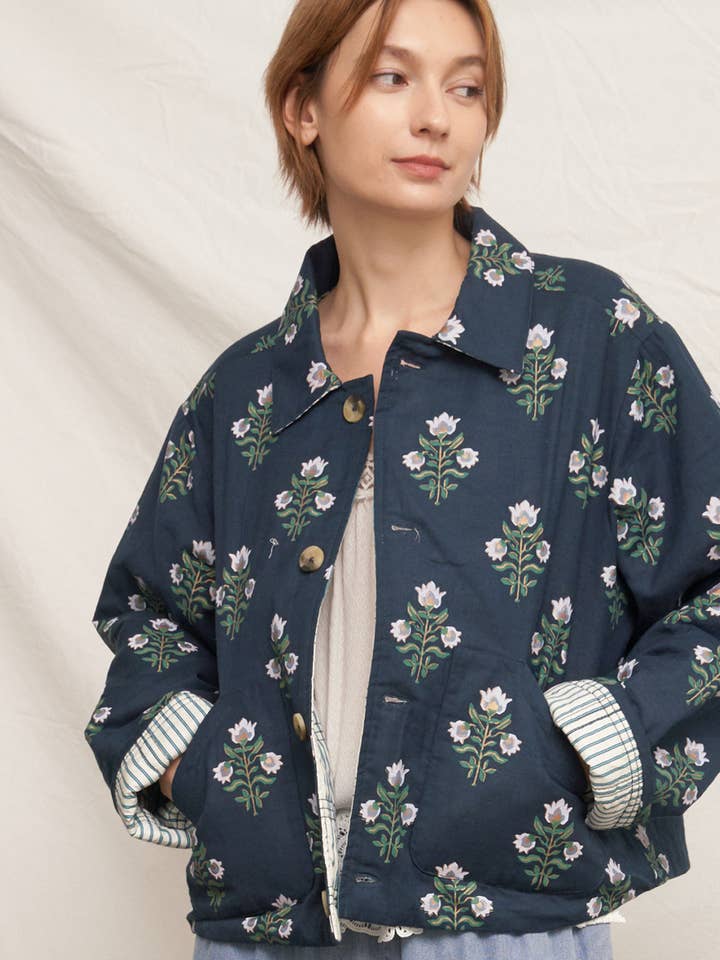 REVERSIBLE Quilted Flower Striped Jacket for wholesale by En Crème