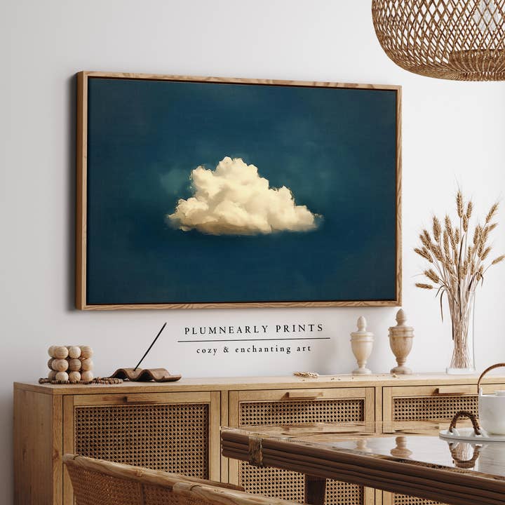 Indigo Blue Beige Cloud Oil Painting Framed Canvas Art 20 for wholesale by Plumnearly Prints