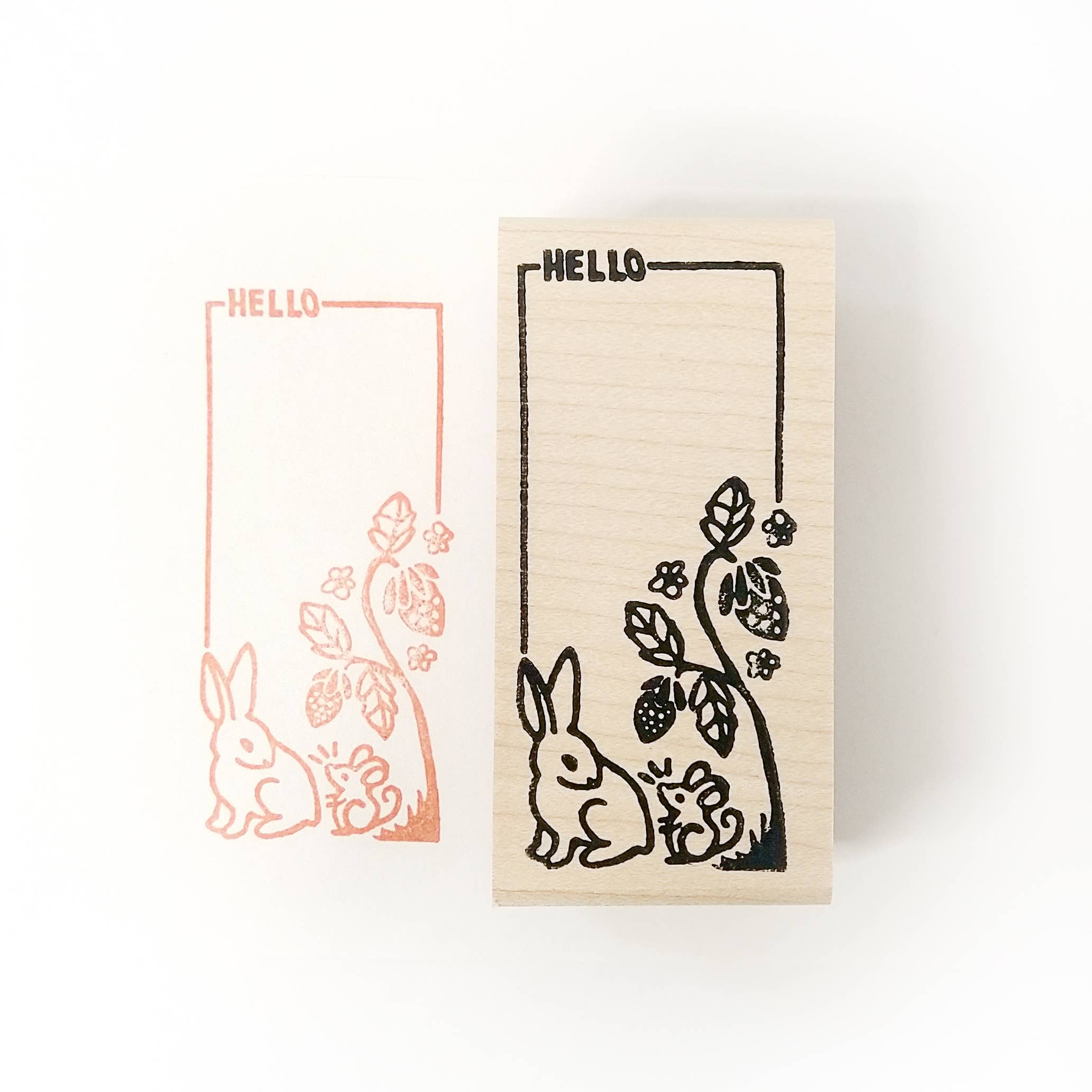 Peppercorn Paper - Wholesale Rubber/decorative stamp - Bunny & Mouse Hello Rubber Stamp