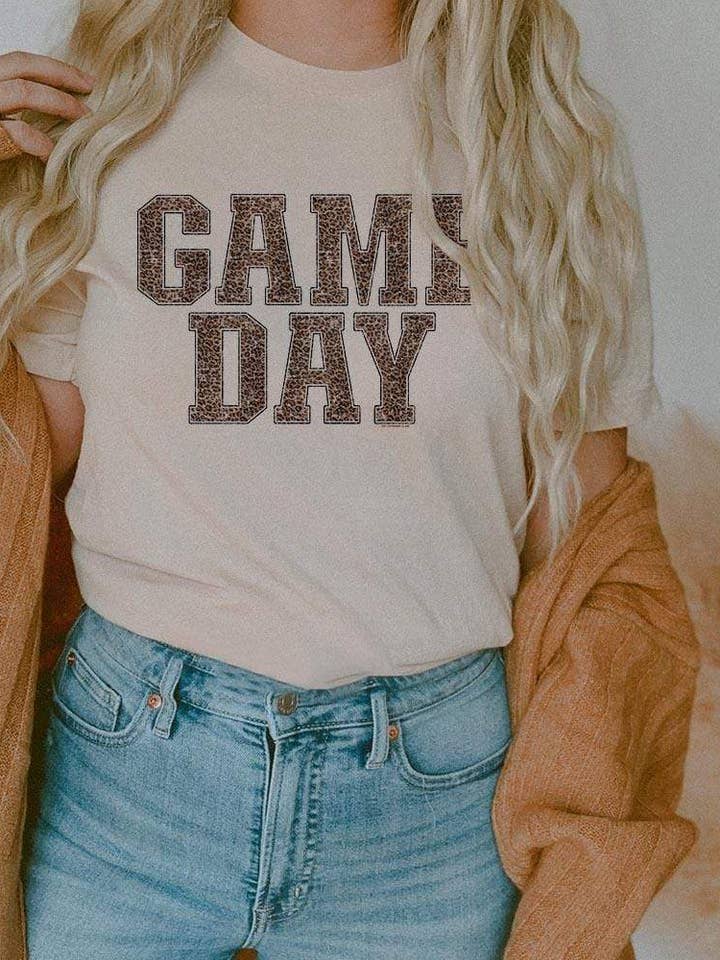 GAMEDAY Leopard Print - Cream tee for wholesale by THE LATTIMORE CLAIM