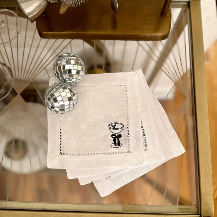 Winston & Waverly - Wholesale Dinner & Cloth Napkin - Dainty Espresso Martini Embroidered Cocktail Napkin (Set of 4)