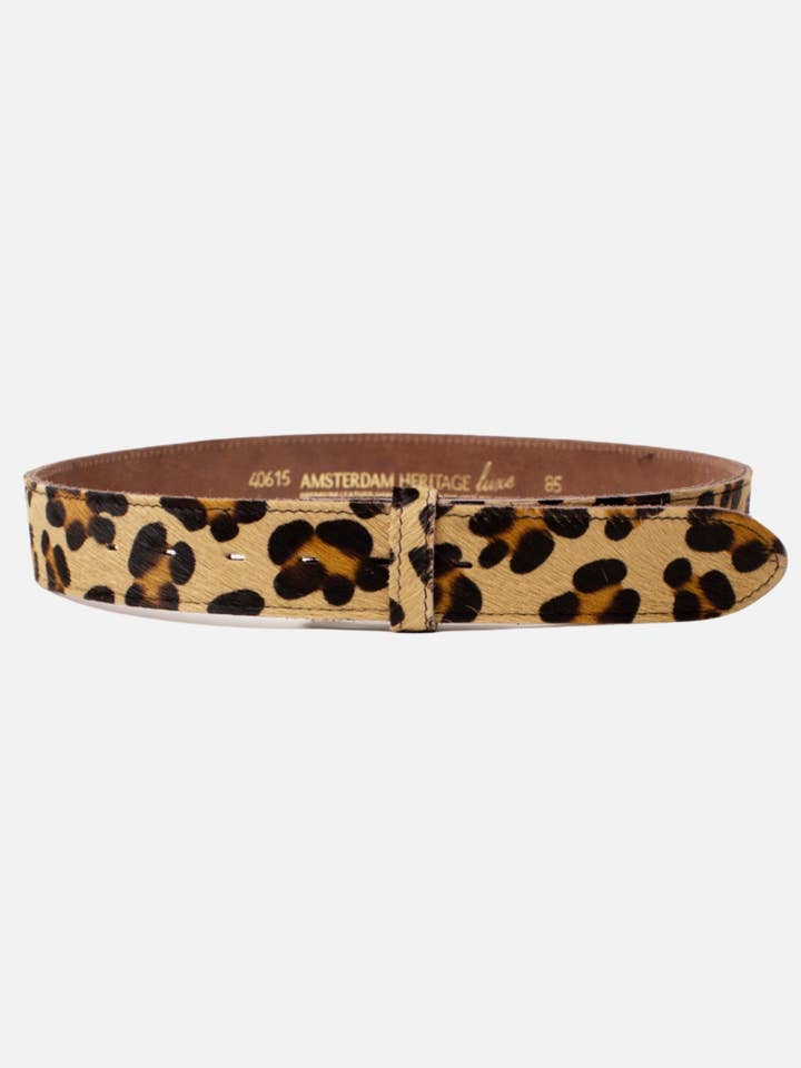 Amalia | Leopard Cow Hair Leather Belt Strap for wholesale by Amsterdam Heritage Leather Belts, Bags, Jackets & Apparel