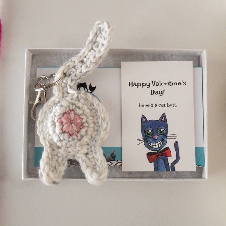 White Cat Butt Keychain Valentine's Day Gift for wholesale by Knot By Gran'ma