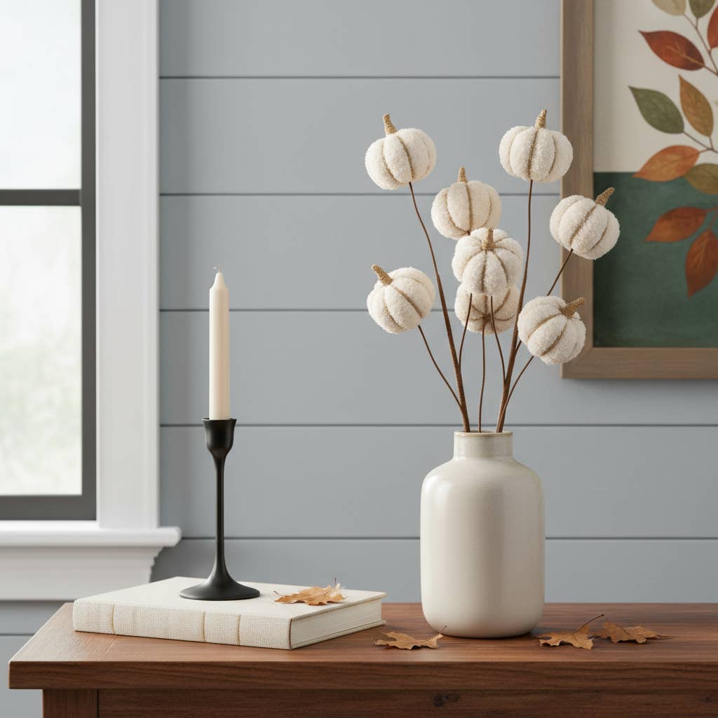 HomeRoots – wholesale Wreath – Six Cream Cream Fall Mini Pumpkins Wreath Sprays1