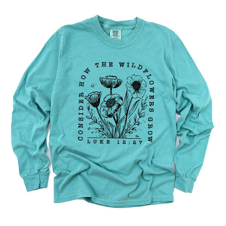 Uplifting Threads Co Wholesale - Wholesale Screen Printed T-Shirt - Women's - Wildflowers Grow | Garment Dyed Long Sleeve2