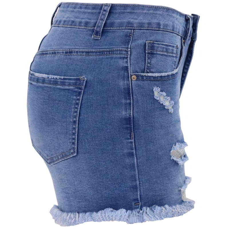 Lovesoft - Wholesale Shorts - Women's - Women's High-rise Ripped Stretch Summer Denim Shorts6