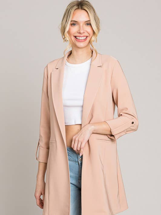 Roll Tab Sleeve Long Blazer Jacket for wholesale by MintChoco