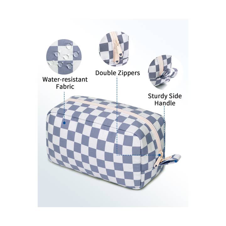 NARWEY INC - Wholesale Makeup/Cosmetic Bag - Narwey Checkered Makeup Bag with Organized Pockets for Women18