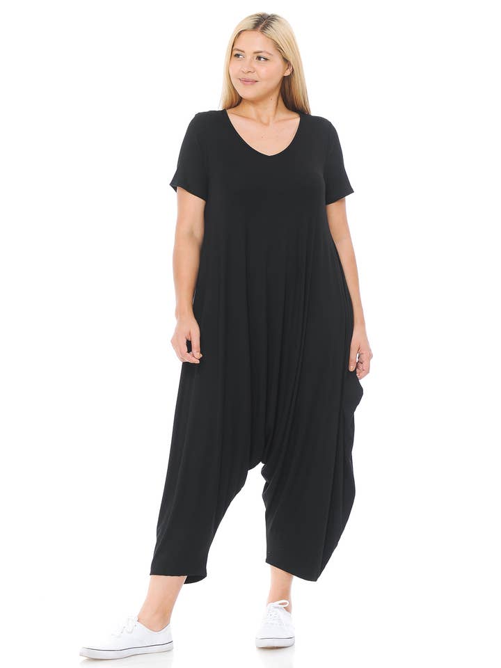 Allium - Wholesale Jumpsuit - Women's - Short Sleeve Harem Jumpsuit Plus12