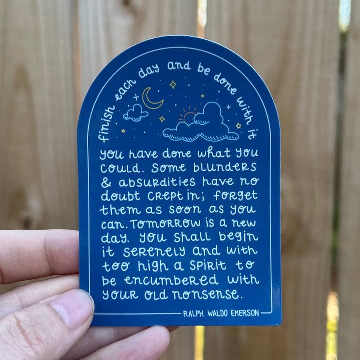 Avsluta varje dag och göras med det GLANSIG VINYL KLISTERMÄRKE för wholesale av Coffee Cups & Curiosities