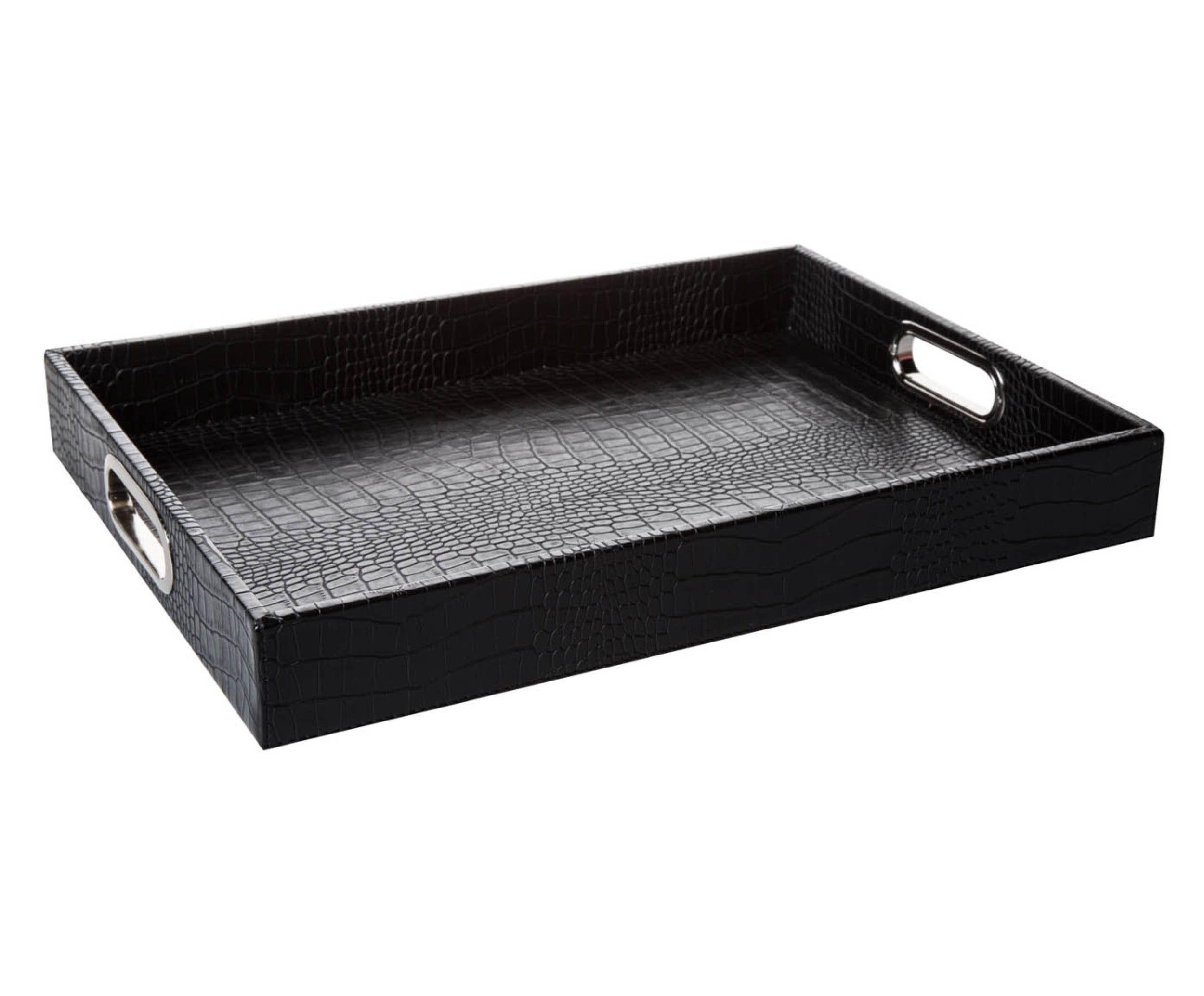 Signature Home Collection GmbH - Wholesale Decorative Tray - Rectangular tray with handles crocodile leather black artificial leather0