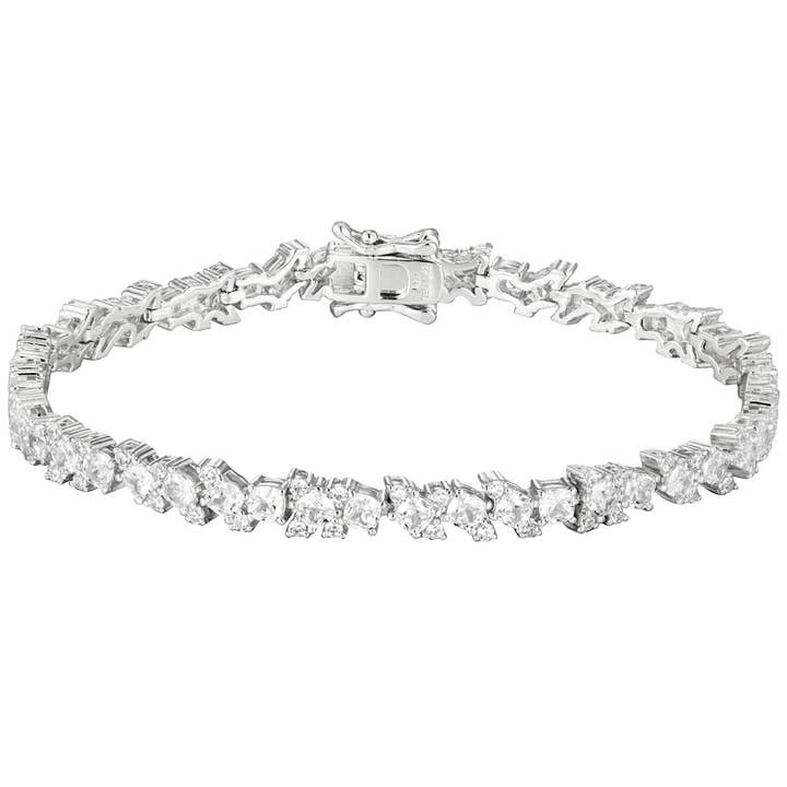 Pulsera de tenis de plata de ley rodiada con circonita cúbica blanca para venta al por mayor de Dlux Jewels