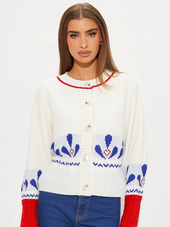 JACQUARD KNIT SWEATER CARDIGAN for wholesale by 5besties inc