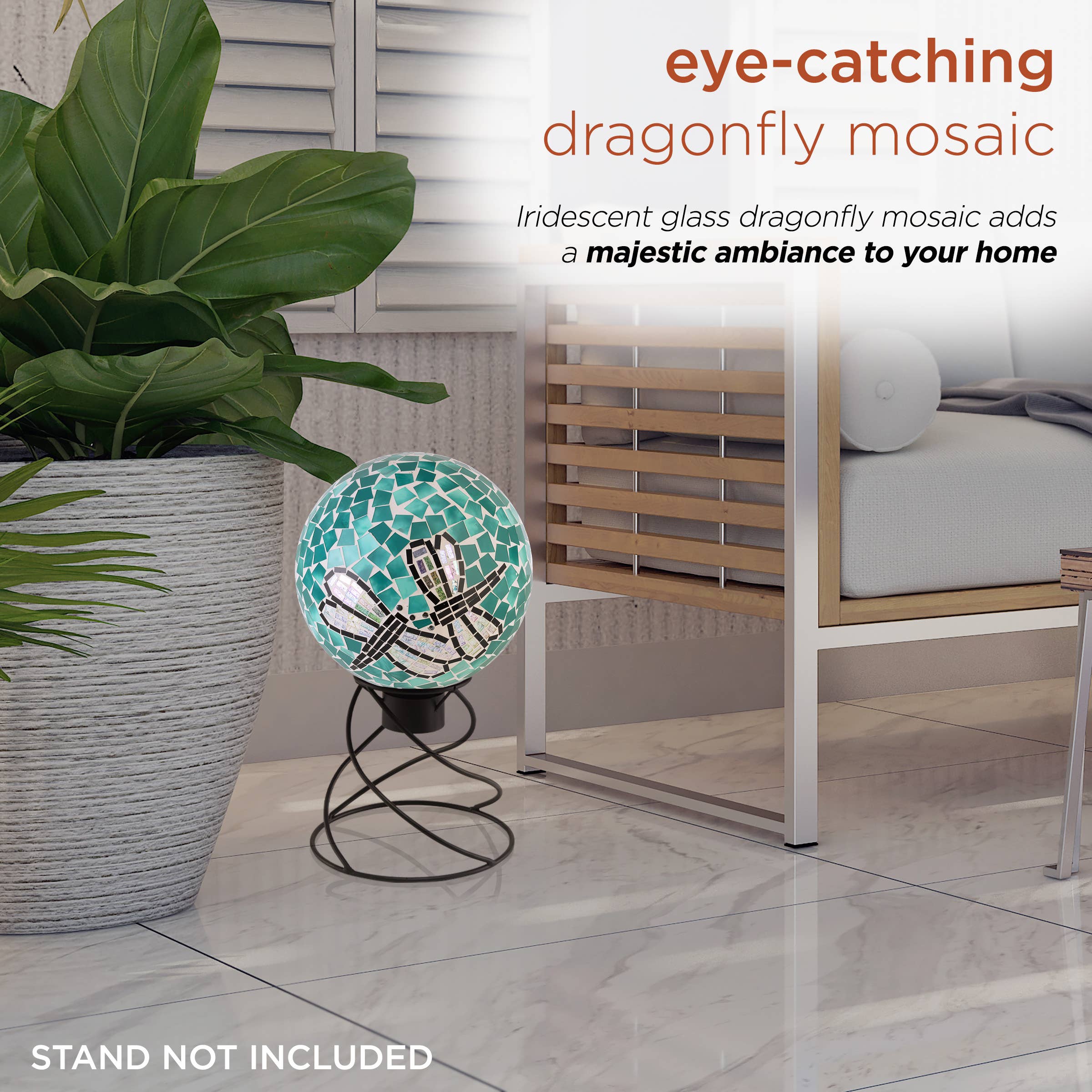 Alpine Corporation - Wholesale Outdoor Ornament/Decor - Alpine Corporation 10" Mosaic Dragonfly Duo Gazing Globe3