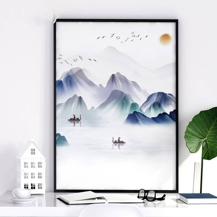 Asiatiskt inspirerat vardagsrum | uppsättning av 3 väggkonsttryck för wholesale av About Wall Art