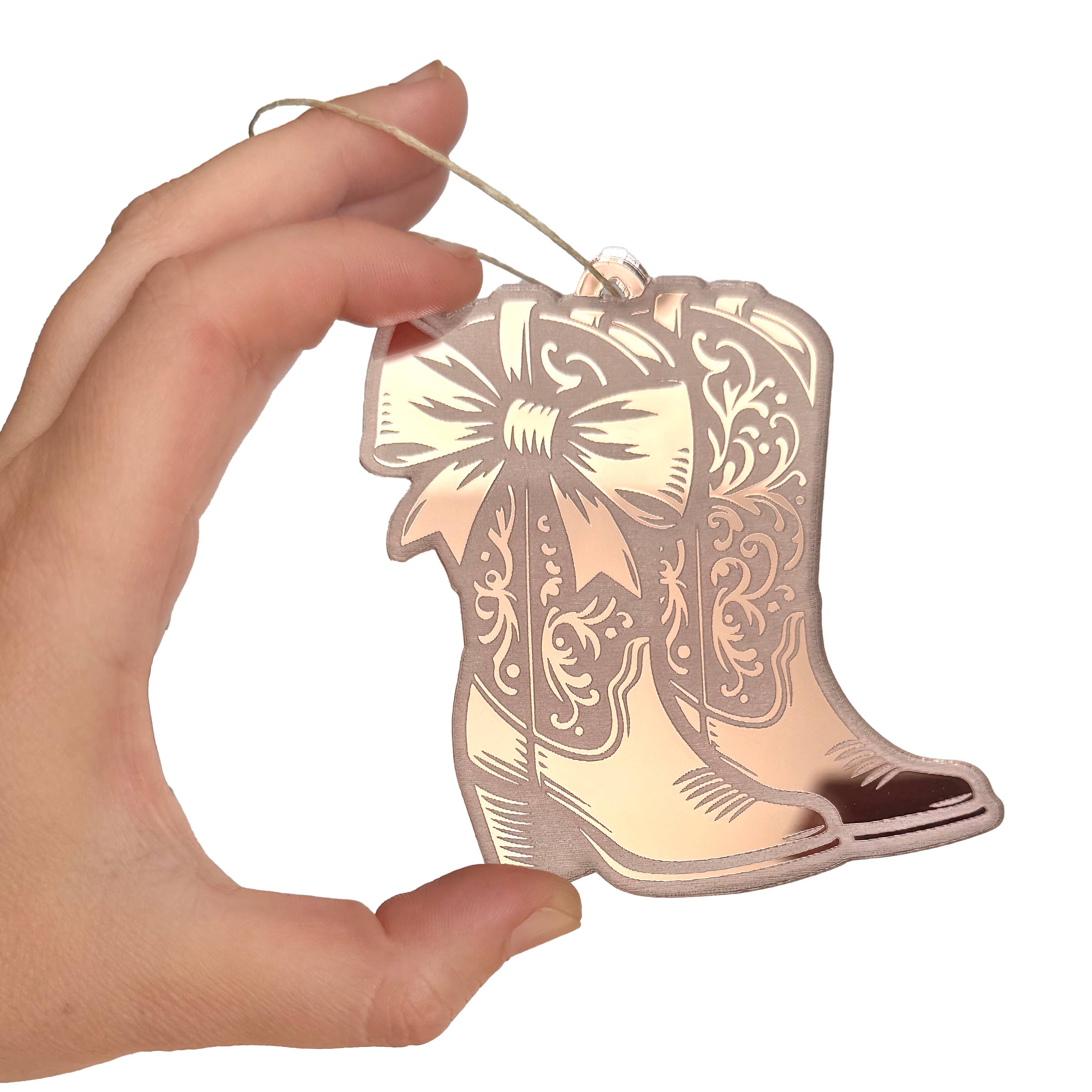 Art by Sharell - Wholesale Ornament Set - Mirrored Cowgirl Boots Ornament, Western Christmas Ornament3