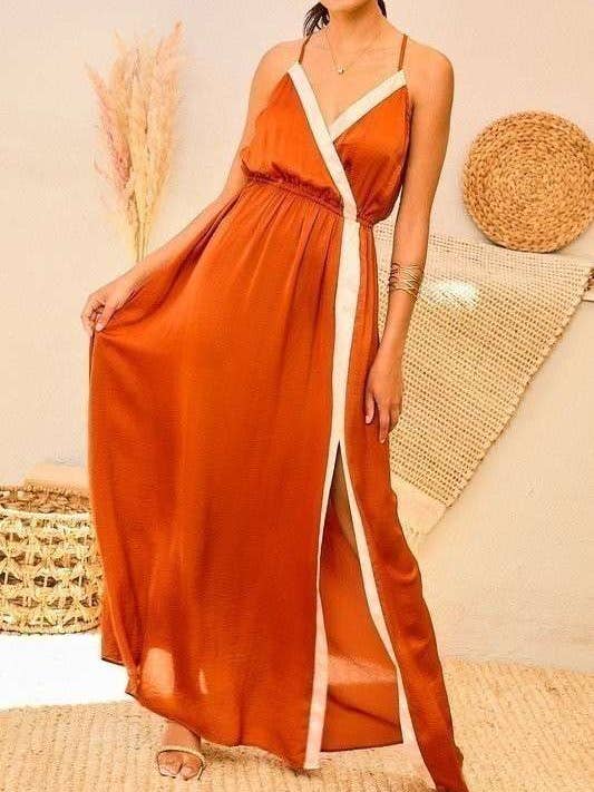 Vestido largo sin mangas de satén color block para venta al por mayor de Main Strip