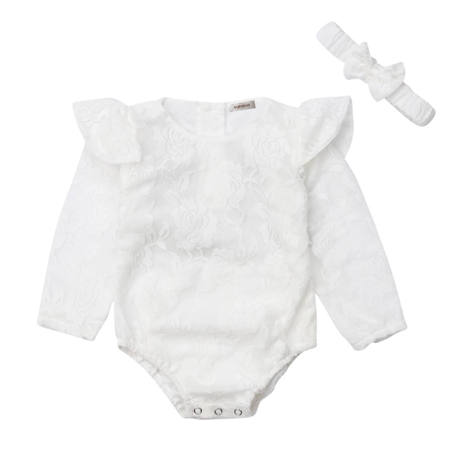 Fennco Styles - Wholesale Clothing Set - Baby - White Baby Romper & Headband 0