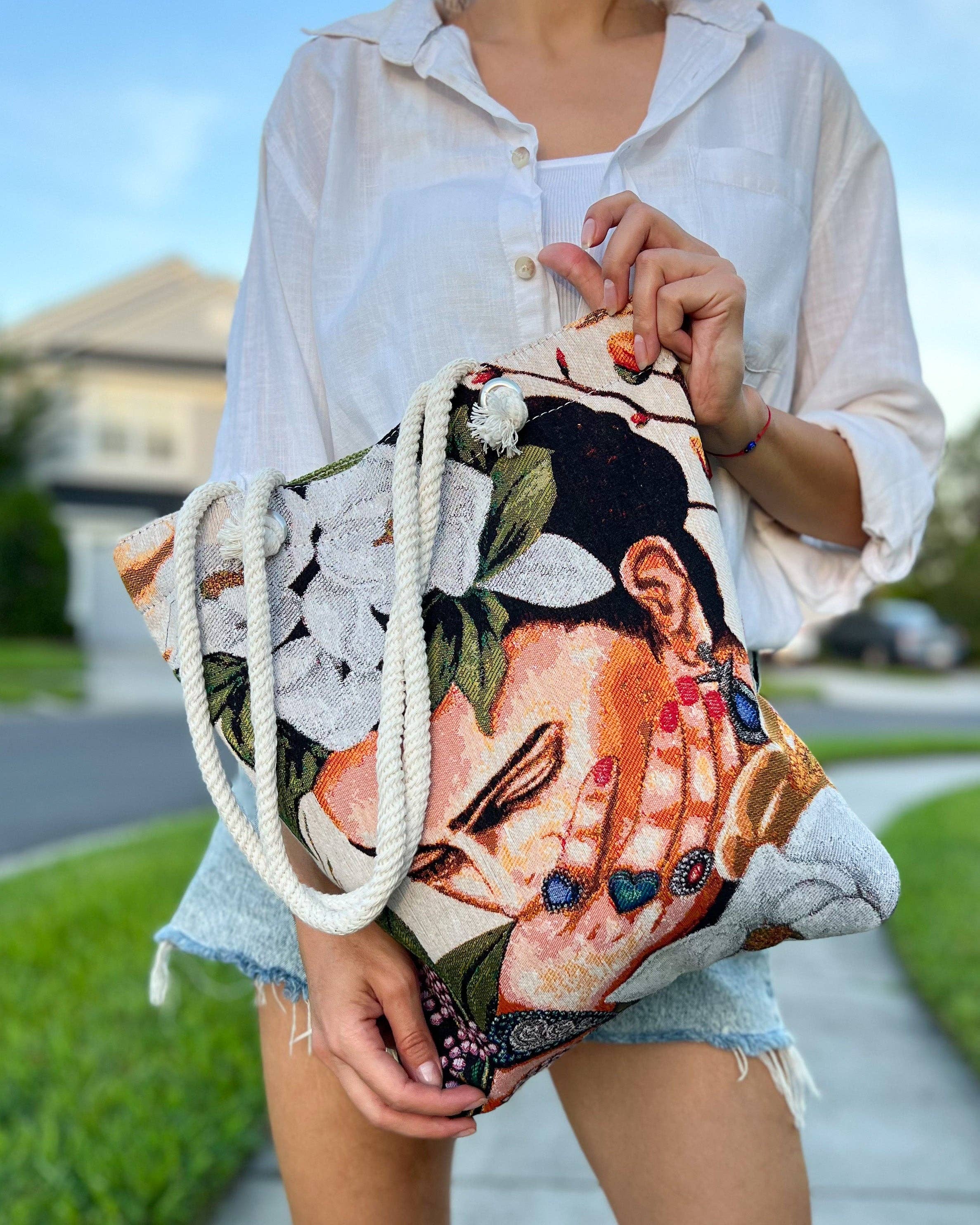 Umays Boho - Wholesale Tote Bag - Women's - Woven Fabric Tote Bag, Frida Kahlo Design Shoulder Bag2