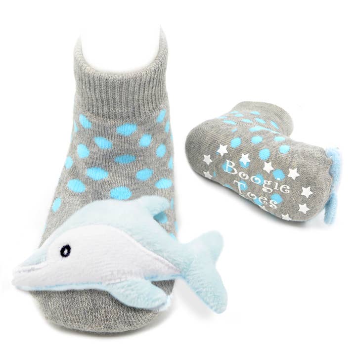 Baby Dolphin POLKA Boogie Toes Rattle Socks for wholesale by Boogie Toes