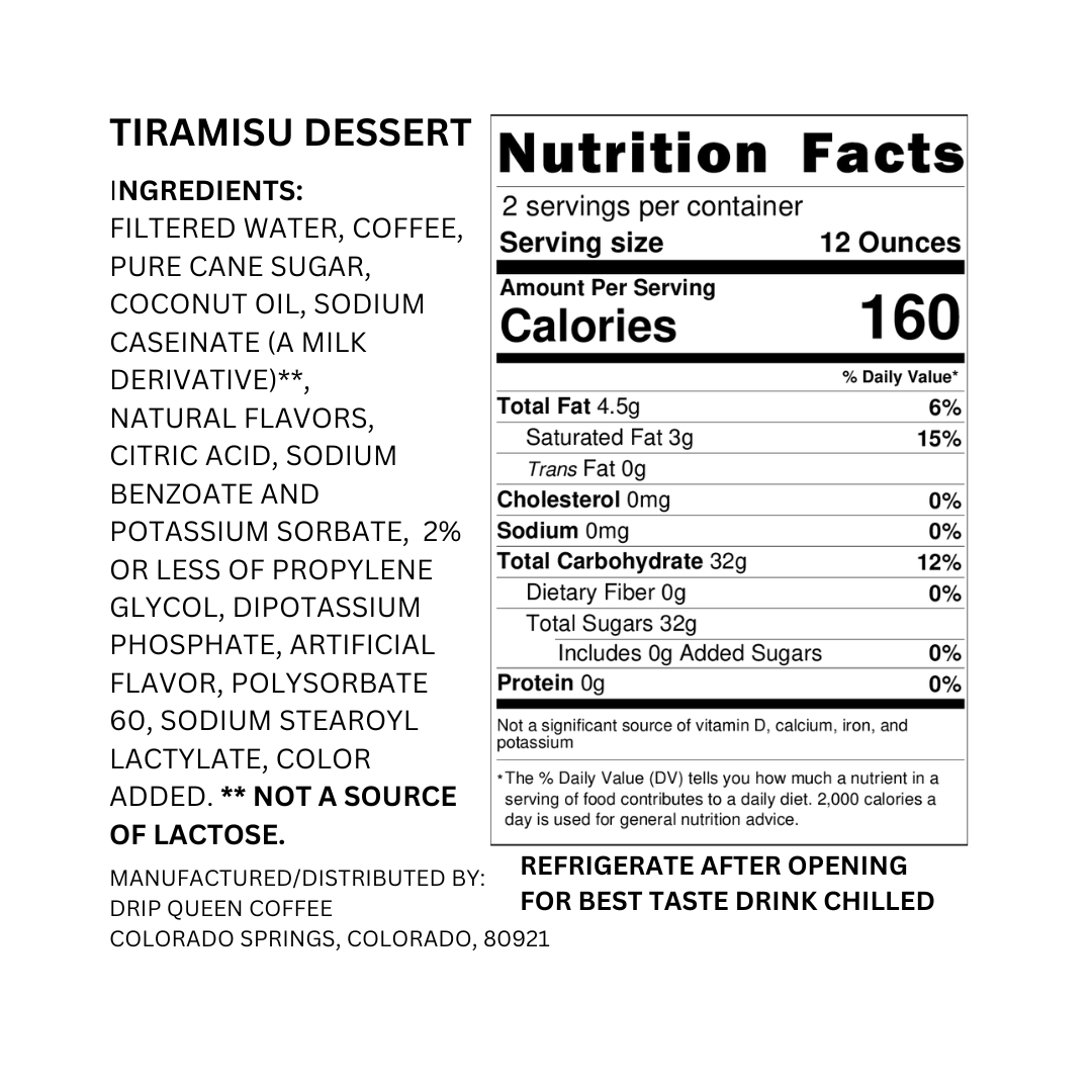 Drip Queen Coffee - Wholesale Iced Coffee/Cold Brew - Latte-ish Tiramisu Cold Brew Coffee - 12/ 12oz2