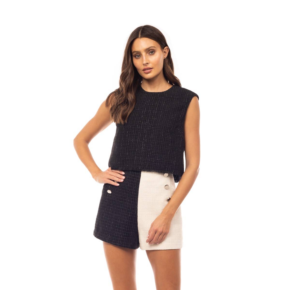 Naked Zebra - Vente Chemisier – femme - Haut en tweed effiloché6