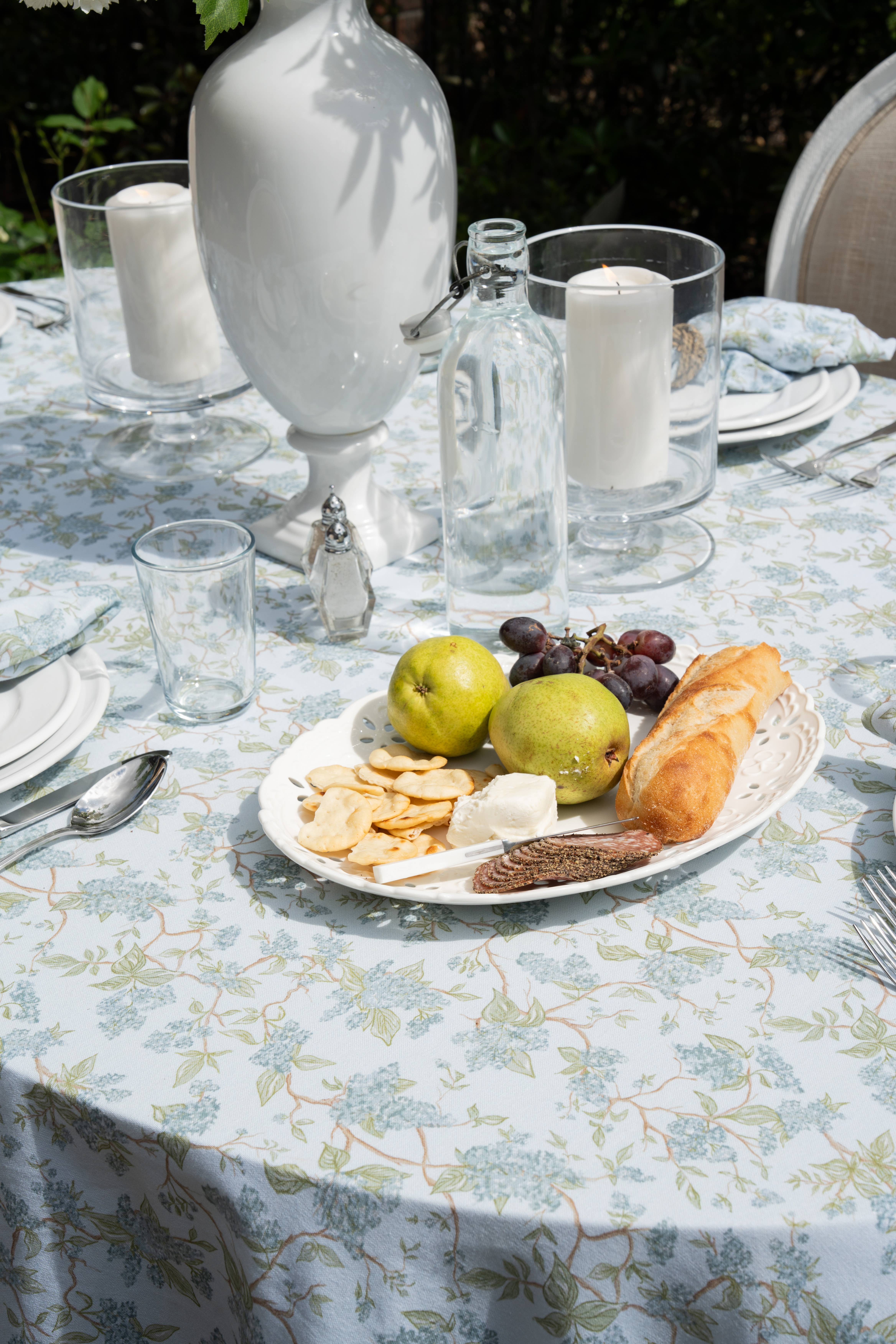 Hyacinth Blue Floral Cotton Tablecloth For Spring and Wedding Table for wholesale on Faire7