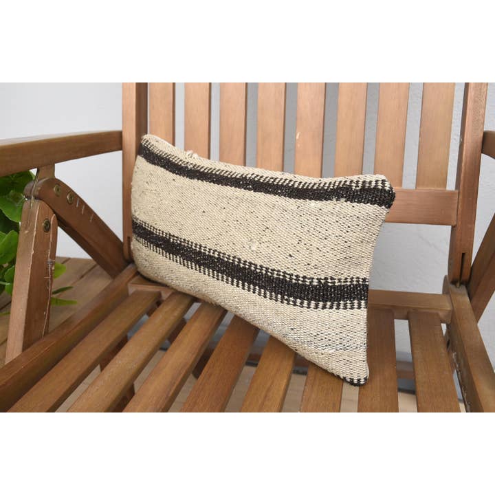 The Loom Wholesale - Wholesale Throw Pillow Cover - Vintage Turkish Kilim Beige and Brown Wool Pillow (8x16...2