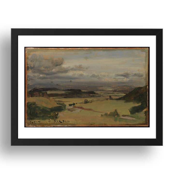 Camille Corot : Paysage à Cività Castellana (1826 ou 1827), œuvre d'art vintage, reproduction d'affiche au format A3 dans un cadre noir de 17x13 pouces pour la vente par PERIOD PRINTS