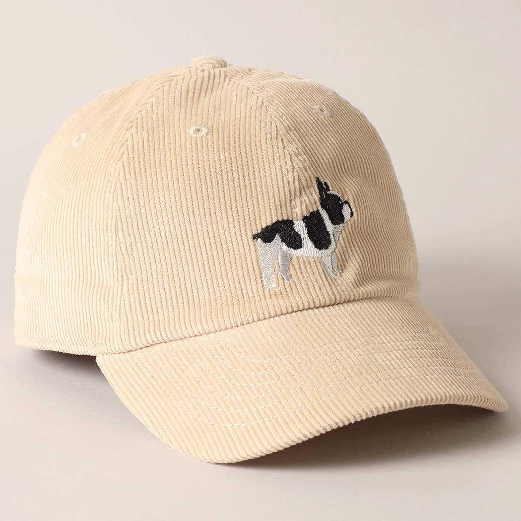 Fashion City - Wholesale Baseball Cap - Unisex - French Bulldog Embroidered Corduroy Baseball Cap5