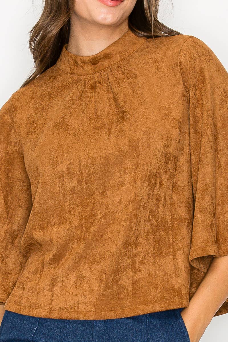 LoveWednesday - Wholesale Blouse - Women's - Bell sleeve camel suede top  - LWT1802 44