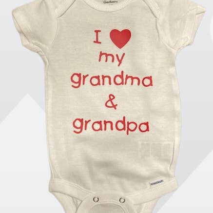 I love Grandma and Grandpa Baby one piece bodysuit for wholesale by Granny & Grandpa's Custom Creations