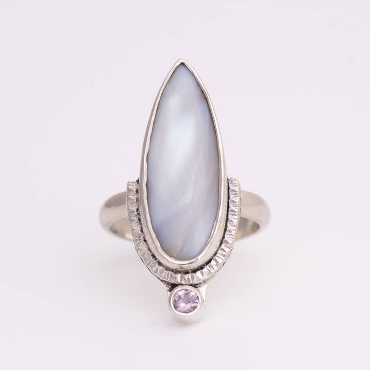 Weave Ring ◇ Mother of Pearl + Lavender Spinel ◇ Size 7 for wholesale by Mahka Jewelry