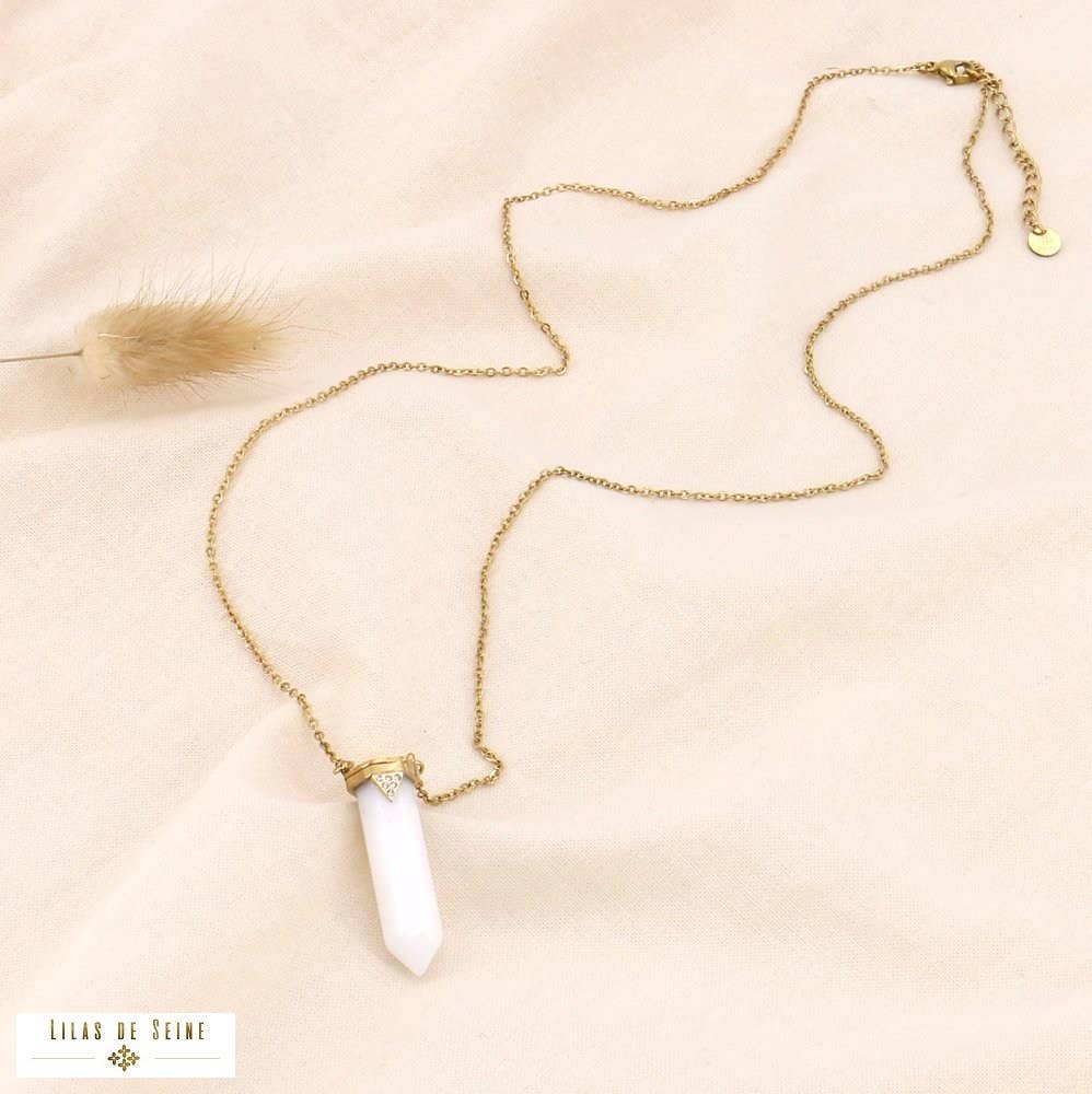 Lilas de Seine - Wholesale Pendant/Charm Necklace - Long necklace steel hexagonal pendant stone rhinestone 01235542