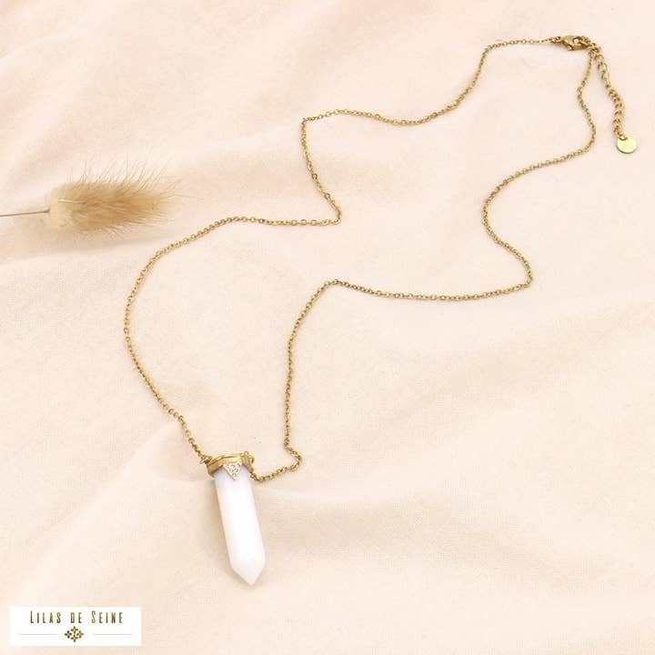 Lilas de Seine - Wholesale Pendant/Charm Necklace - Long necklace steel hexagonal pendant stone rhinestone 01235542