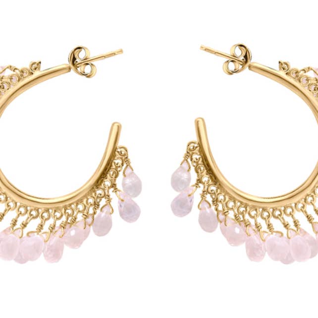 Alba rosenkvarts ädelsten Hoop-örhängen för wholesale av POMEGRANATE