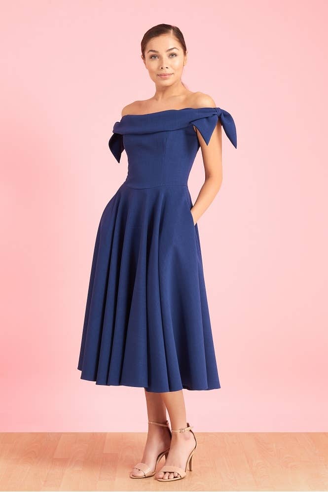 The Pretty Dress Company - Wholesale Dress - Women's - Tilly Off The Shoulder Bow Midi Dress4
