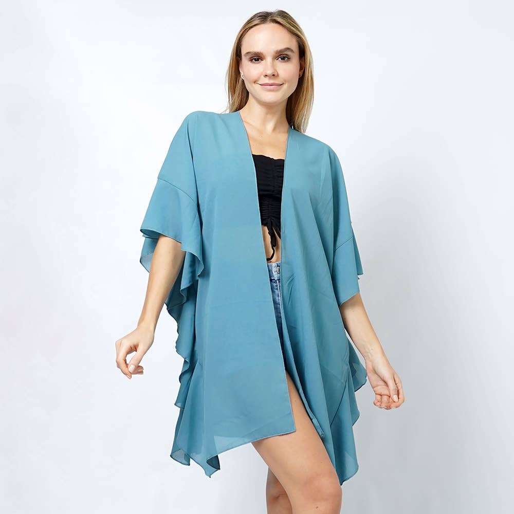 Sensibling Corp. - Wholesale Kimono - Women's - Chiffon Ruffle Kimono Poncho0