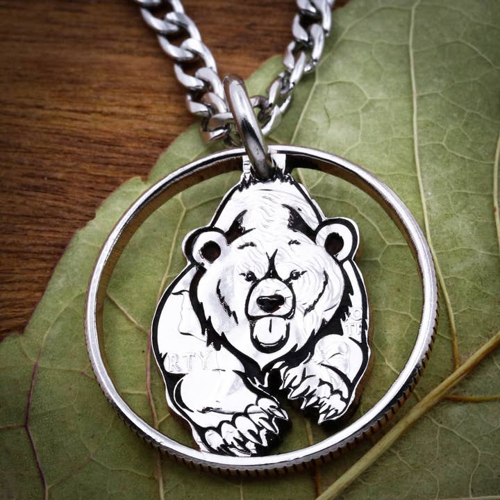 Grizzly Bear Necklace, Papa Bear Keychain for wholesale by NameCoins