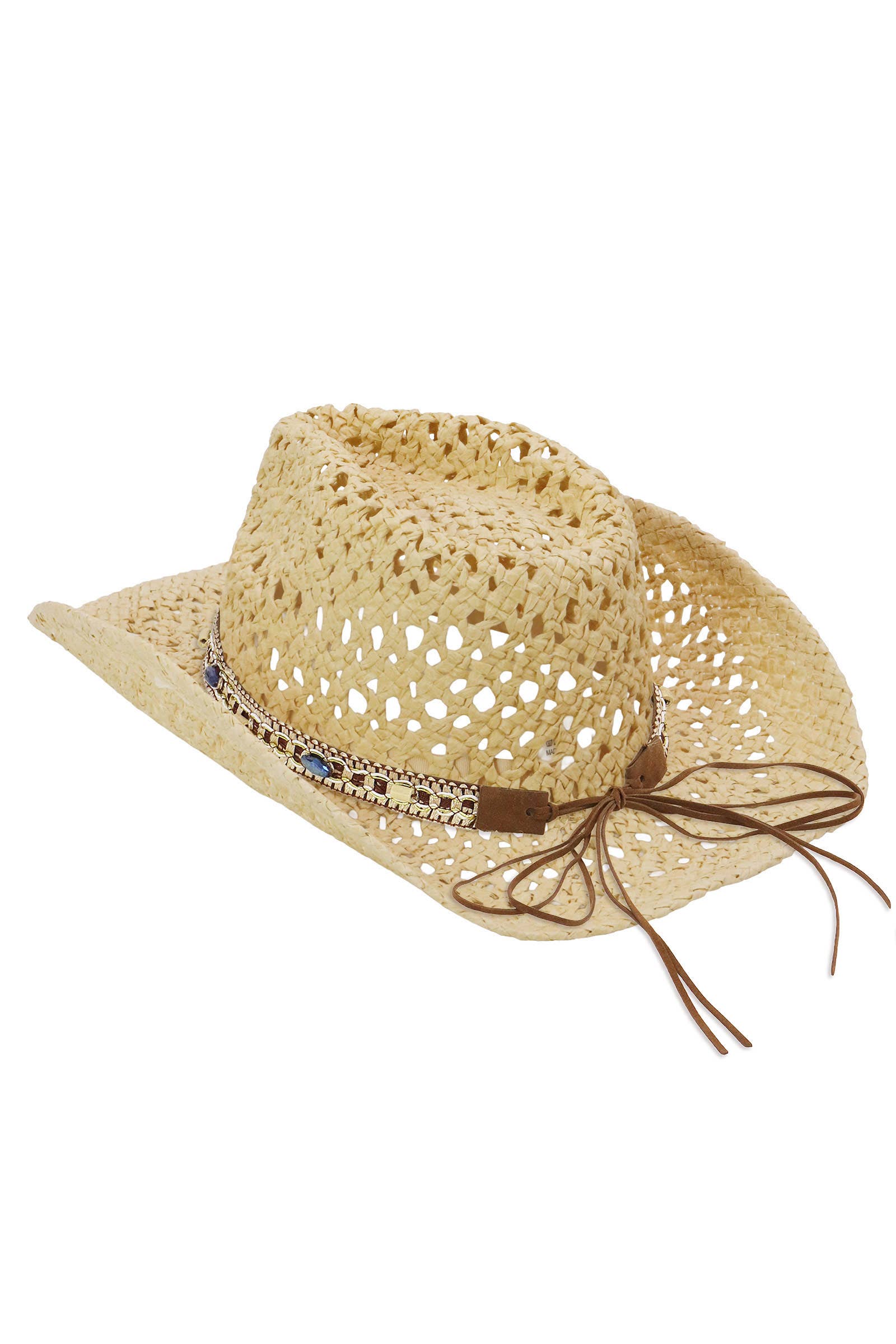 Cap Zone – wholesale Cowboy Hat – Women’s – Gemstone Band Coastal Crochet Fishnet Cowboy Hat14