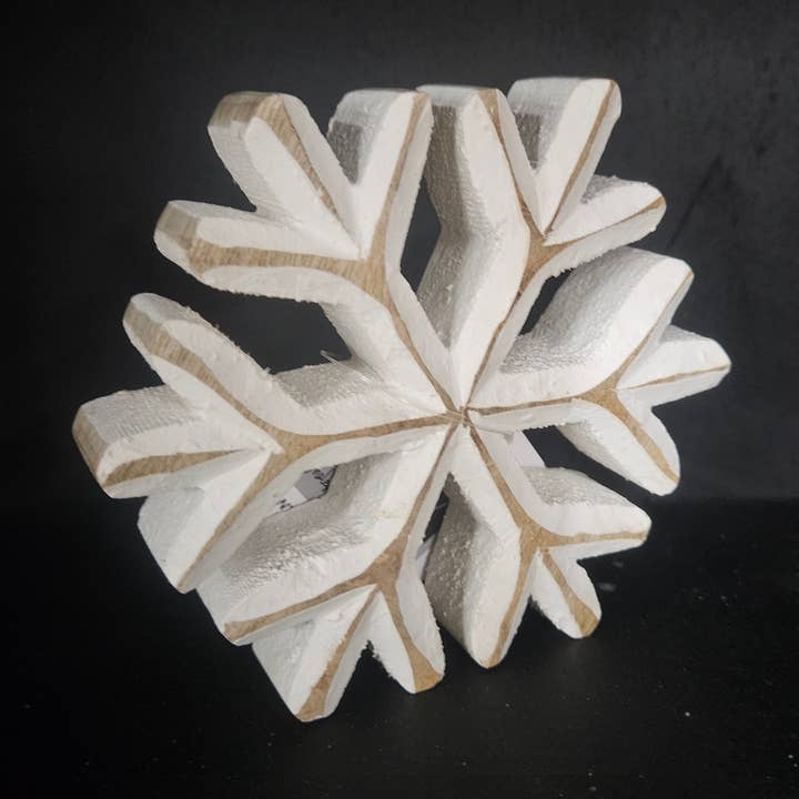 Wholesale Home Decor - Wholesale Ornament - White Washed Wooden Snowflakes 5x5in0