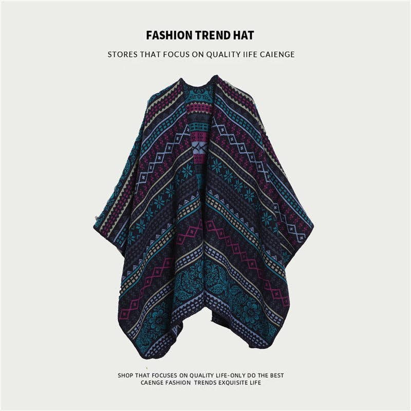 SueSilkHK – wholesale Cape – Women's – Ethnic Style Women's Shawl, Thickened Cape Coat for Autumn and Winter, Travel Photography Split Cloak7