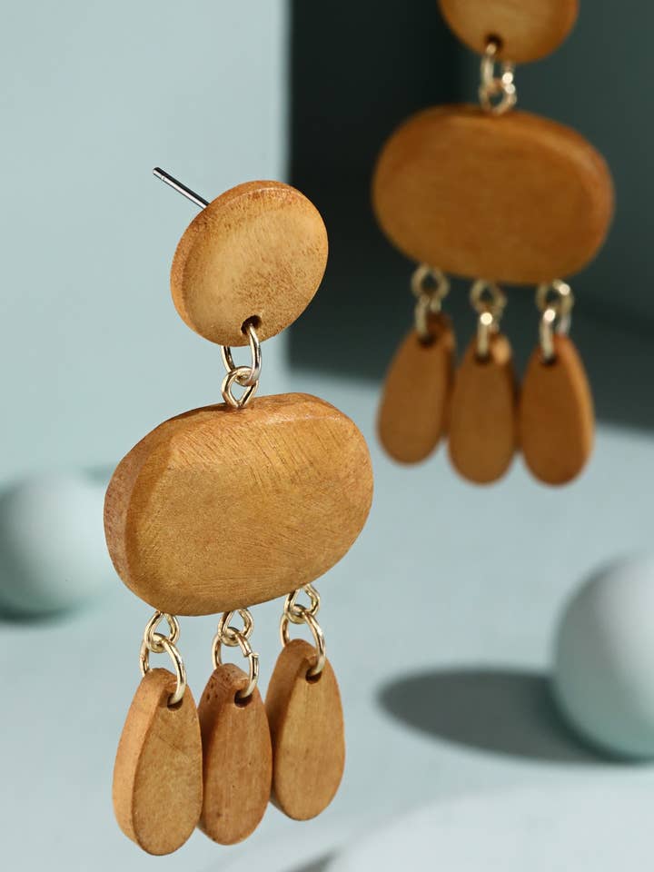 Layered Wooden Dangle Earrings for wholesale by Urbanista