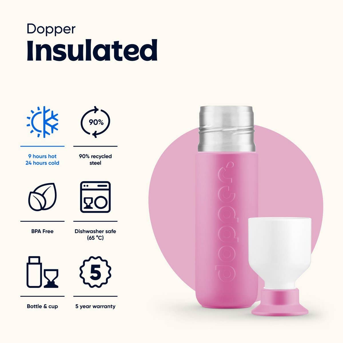 Dopper - Wholesale Insulated Mug/Tumbler - Dopper Insulated Thermos Bottle Pelican Pink 350 ml2