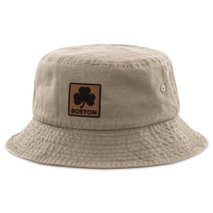 Chowdaheadz - Wholesale Bucket Hat - Unisex - Boston Shamrock Leather Patch Bucket Hat