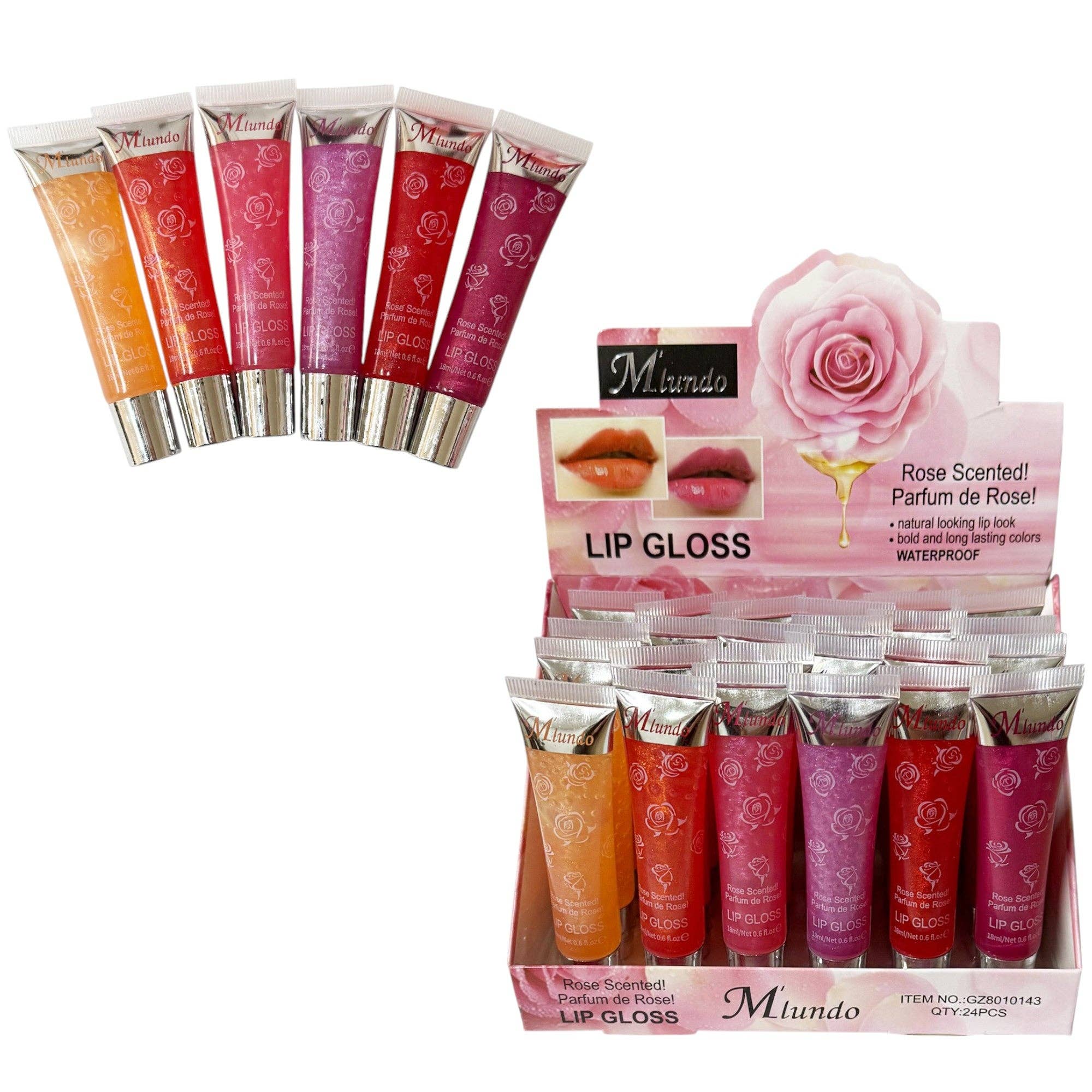 ASSORTED Miundo Rose Scented Lip Gloss GZ8010143 (24PC) for wholesale on Faire3