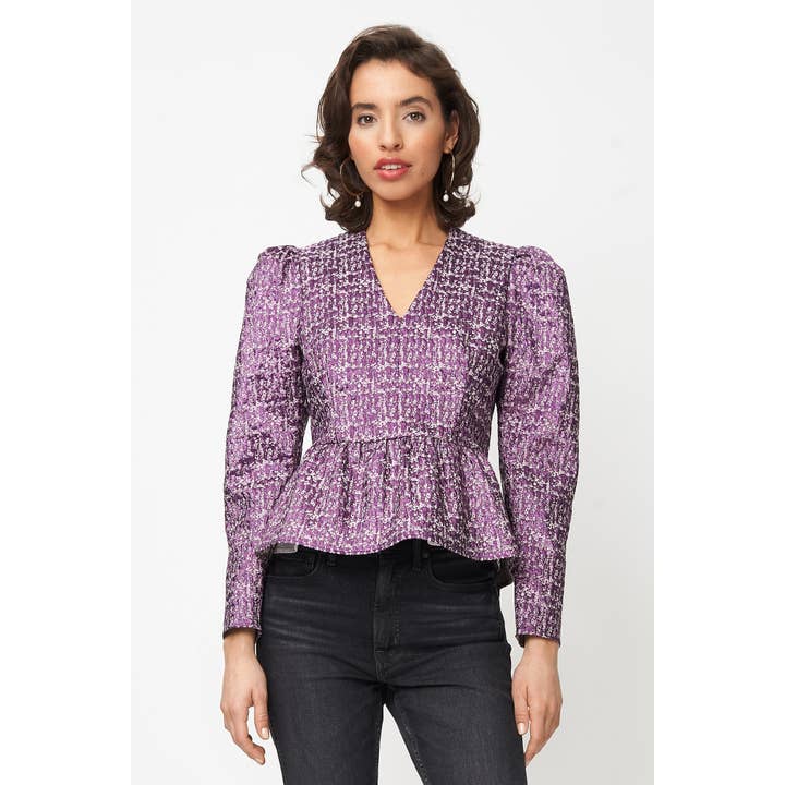 Top Harper en jacquard métallisé violet pour la vente par Fresha London