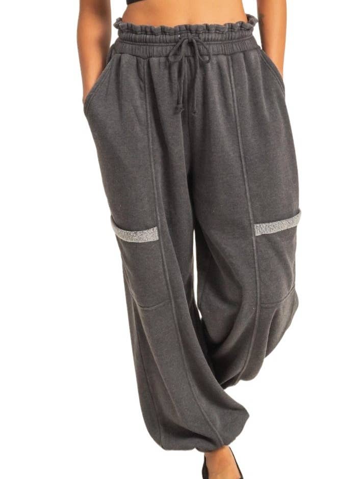 Ruffle Waist Burnout Jogger Pants for wholesale by Vanilla Monkey
